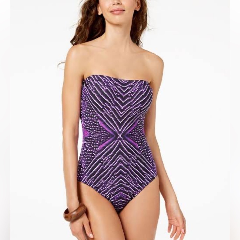 Calvin Klein Artemis Purple Bandeau One Piece Swimsuit NWT Size 6